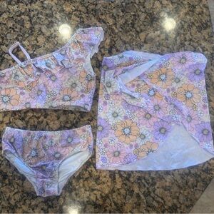 Caden Lane Pastel Floral Swim Set in Soft Lavender and Peach